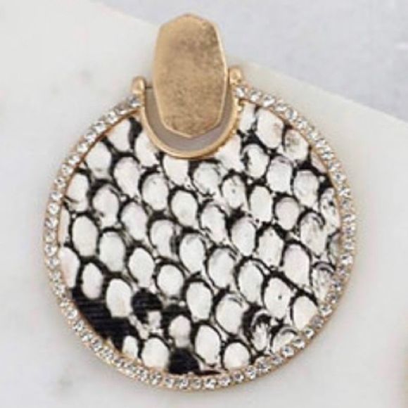 Round CZ Lined Snake Print Earrings - Picture 2 of 2